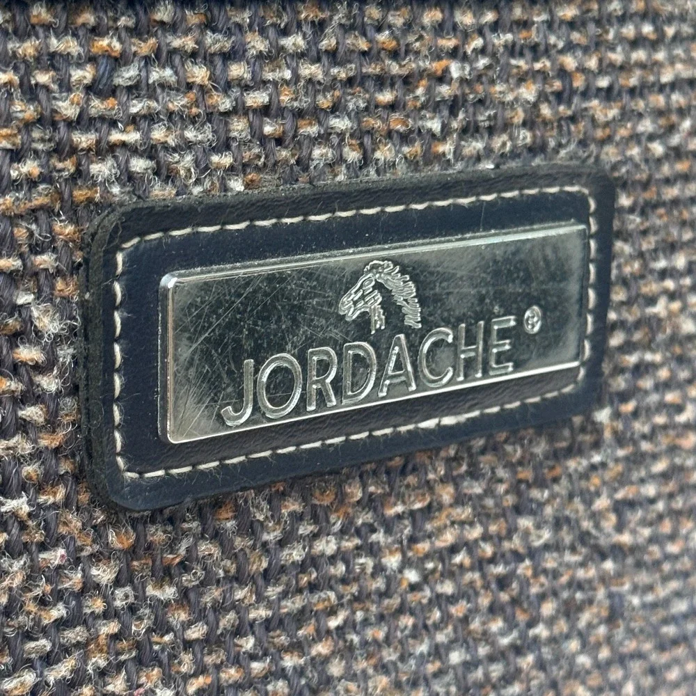 Vintage JORDACHE Brown Navy Tweed Travel Messenger Carry On Shoulder Bag Luggage